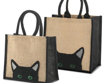 Mummy & Me - Mini Me - Peekaboo Black Cat Shopping Bag and Small Lunch Bag - 2 Bags for You and Your Little One - Mothers Day Gift