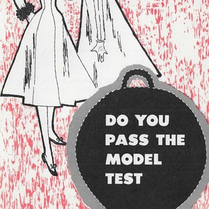 May include: Black and white illustration of two women in coats, with a black circle in the foreground that says "Do you pass the model test?"