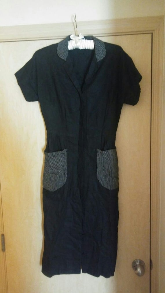 1950s Black Shirt Dress With Pockets