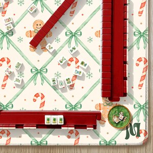 Tapete de Mahjong navideño, tapete con diseño de galleta de jengibre y bastón de caramelo, regalo de Mahjong navideño para ella o para él.