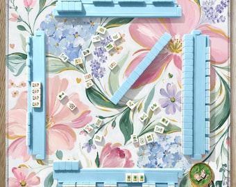 Summer Floral Mahjong Mat, Pink Mat Blossom Garden Design, Birthday Gift for Mahjong Lovers or Hostess Gift