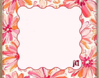 Hand Painted Floral Mahjong Mat, Pink and Coral Bloom Scalloped Mat, Hostess Gift or Birthday Mahjong Gift