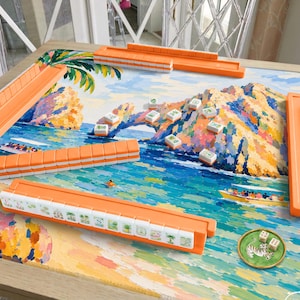 Hand Painted Los Cabos Mahjong Mat, Cabo San Lucas Beach and Arch, Mexico Fiesta Vacation Mahjong Gift for her