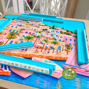 Saint Tropez Mahjong Mat French Riviera Coastal Design, Mediterranean Yacht Club Style, European Summer Gift
