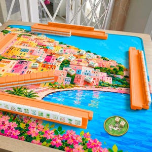 Amalfi Coast Mahjong Mat Positano Italy Painting, Mediterranean Summer Coastal Design, Travel Gift