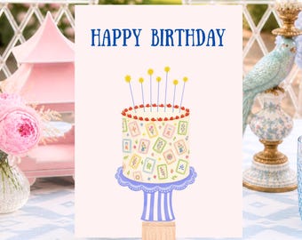 Mahjong-Geburtstagsfeier einladen, Retro-Kuchen Mahjong-Einladung, Kokette Spielnacht bearbeitbare Vorlage Rosa