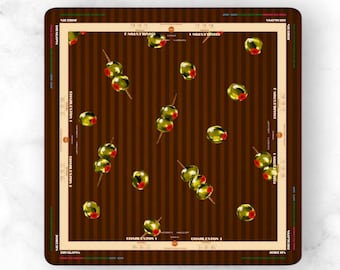 Brown Mahjong Mat Stripe Pattern, Olive Martini Cocktail Design, Country Club Preppy Style, American Mahjong Table Mat with Rules