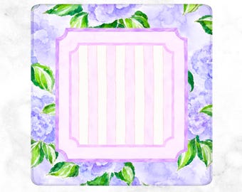Purple Mahjong Mat Hydrangea Floral Design, Lilac Stripe Pattern, Preppy Birthday Gift for Mahjong Lover