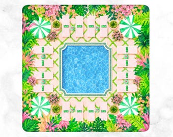 Beverly Hills Mahjong Mat Poolside Tropical Design, Palm Beach Cabana Pattern, Preppy Resort Style Table Mat