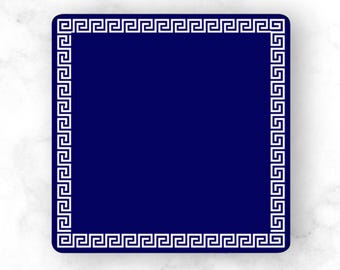 Navy Blue Mahjong Mat White Greek Key Border Pattern, Classic Geometric Design, American Mahjong Table Mat, Gift for Dad Husband or Brother