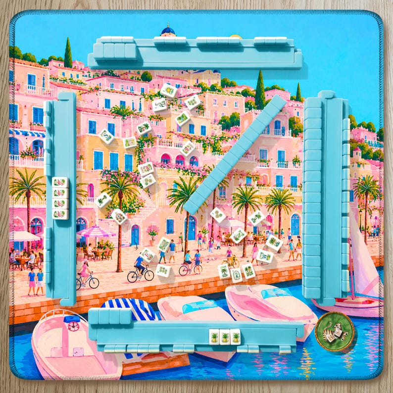 Saint Tropez Mahjong Mat French Riviera Coastal Design, Mediterranean Yacht Club Style, European Summer Gift