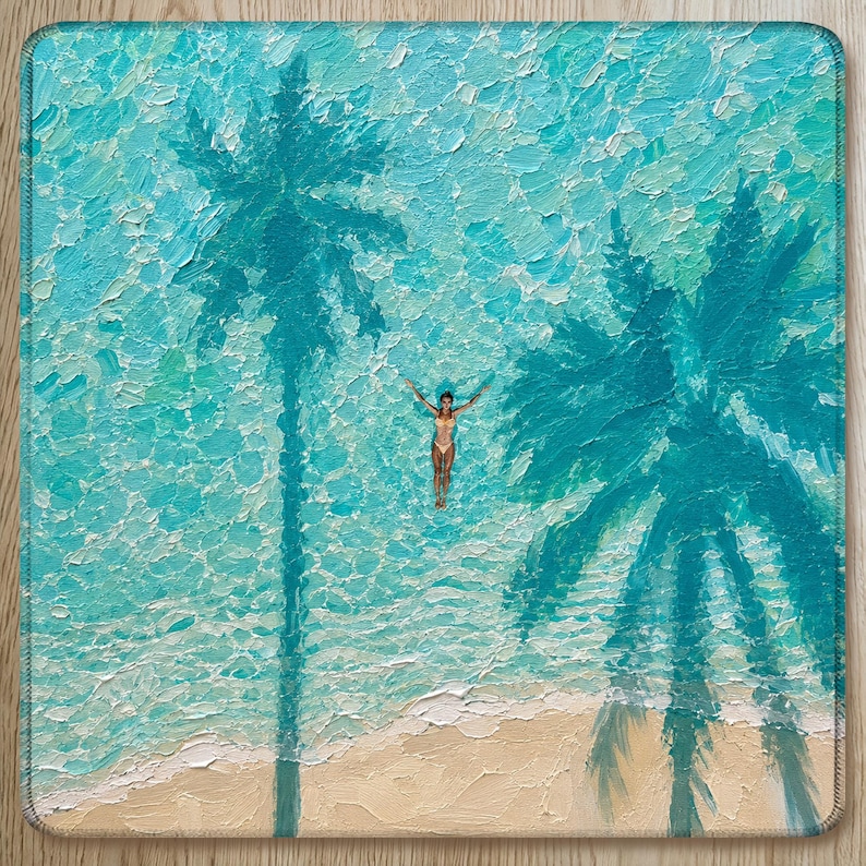 Teal Palm Beach Mahjong Mat, Poolside Resort Artwork, Tropical Coastal Mahjong Gift, Hostess Gift for Her