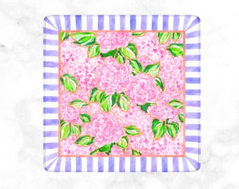 Pink Hydrangea Mahjong Mat, Coquette Floral Design with Lilac Stripe Pattern, Shabby Chic Gift for Her