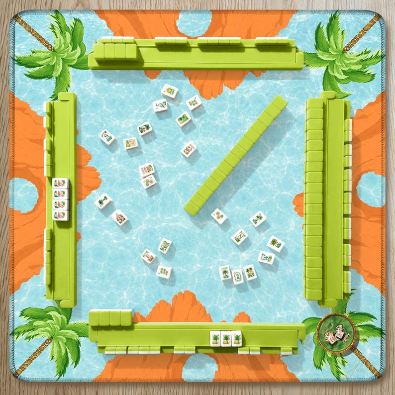 Cabo San Lucas Mahjong Mat, Coastal Blue Mat, Tropical Palm Tree Beach Vacation Mahjong Gift