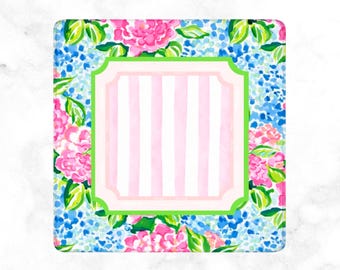 Hydrangea Mahjong Mat Pink Stripe Pattern, Blue Floral Design, American Mahjong Table Mat, Preppy Gift for Mom or Sister