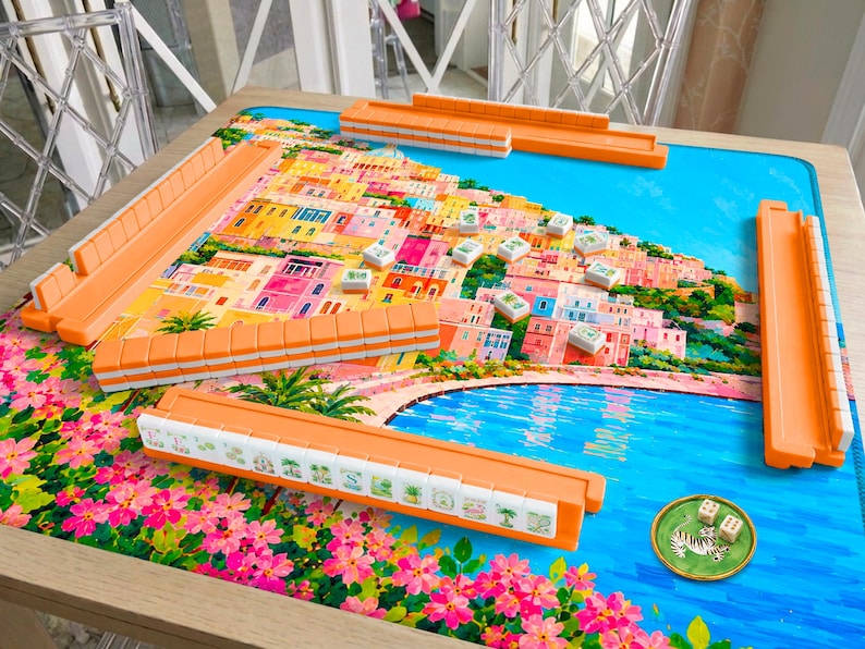 Amalfi Coast Mahjong Mat Positano Italy Painting, Mediterranean Summer Coastal Design, Travel Gift