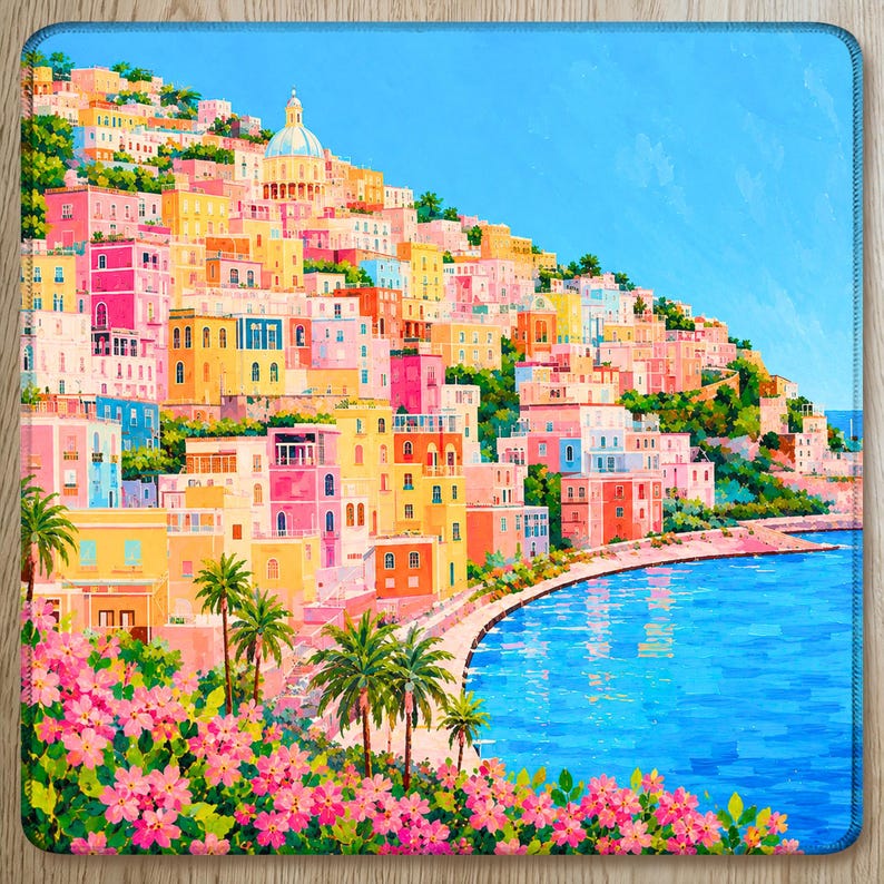 Amalfi Coast Mahjong Mat Positano Italy Painting, Mediterranean Summer Coastal Design, Travel Gift