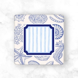 Mahjong Mat Blue Stripe Pattern, Coastal Seashell Design Nautical Style, Beach House Preppy Look, Gift for Dad or Husband
