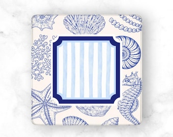 Blau gestreifte Mahjong Matte Küsten Muschel Design, nautisches Muster, amerikanische Mahjong Tischmatte, Geschenk für Papa oder Mann