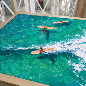 Teal Summer Surfing Mahjong Mat, Coastal Ocean Artwork, Vacation Inspired Mahjong Gift, Hostess Gift