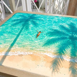 Teal Beach Mahjong Mat, Summer Coastal Escape Artwork, Travel Inspired Mahjong Gift, Hostess Gift
