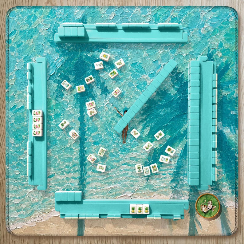 Teal Palm Beach Mahjong Mat, Poolside Resort Artwork, Tropical Coastal Mahjong Gift, Hostess Gift for Her