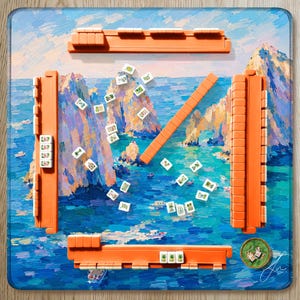 Los Cabos Blue Mahjong Mat Hand Painted Ocean Scene, Cabo Arch Coastal Mat, Mexico Travel Hostess Gift for her or him