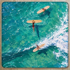 Teal Summer Surfing Mahjong Mat, Coastal Ocean Artwork, Vacation Inspired Mahjong Gift, Hostess Gift