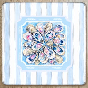 Oyster Shell Mahjong Mat with Rules, Coastal Blue Stripe Pattern, Beach House Design American Mahjong Table Mat, Preppy Gift