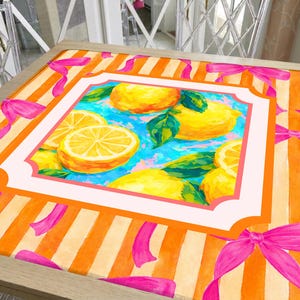 Teal Mahjong Mat Lemon Citrus Pattern, Orange Stripe Pink Ribbon Design, American Mahjong Table Mat, Preppy Gift