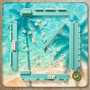 Teal Beach Mahjong Mat, Summer Coastal Escape Artwork, Travel Inspired Mahjong Gift, Hostess Gift