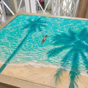Teal Palm Beach Mahjong Mat, Poolside Resort Artwork, Tropical Coastal Mahjong Gift, Hostess Gift for Her