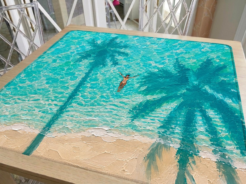 Teal Palm Beach Mahjong Mat, Poolside Resort Artwork, Tropical Coastal Mahjong Gift, Hostess Gift for Her