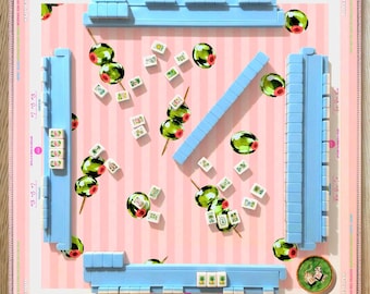 Pink Mahjong Mat with Rules, Olive Martini Cocktail Design, Striped Pattern, American Mahjong Gift