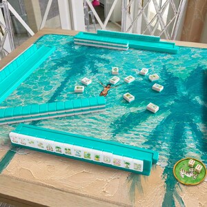 Teal Palm Beach Mahjong Mat, Poolside Resort Artwork, Tropical Coastal Mahjong Gift, Hostess Gift for Her