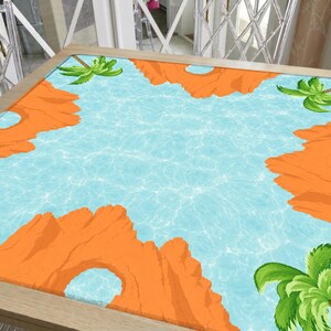 Cabo San Lucas Mahjong Mat, Coastal Blue Mat, Tropical Palm Tree Beach Vacation Mahjong Gift