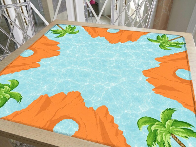 Cabo San Lucas Mahjong Mat, Coastal Blue Mat, Tropical Palm Tree Beach Vacation Mahjong Gift