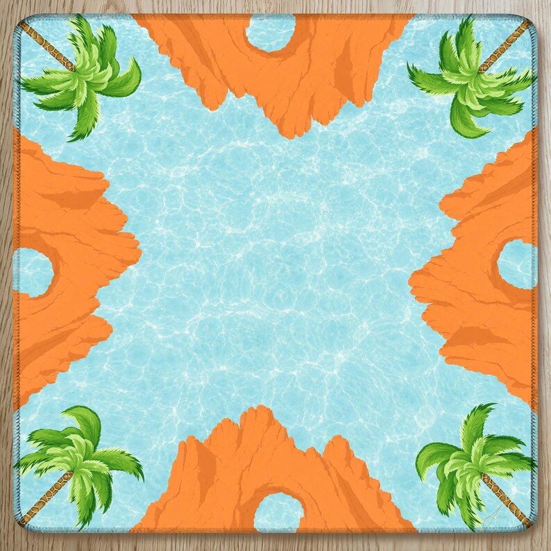 Cabo San Lucas Mahjong Mat, Coastal Blue Mat, Tropical Palm Tree Beach Vacation Mahjong Gift