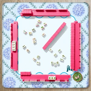 Coastal Hamptons Mahjong Mat, Blue Hydrangea Garden Mat, Birthday Gift for Mahjong Lovers or Hosts