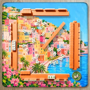Amalfi Coast Mahjong Mat Positano Italy Painting, Mediterranean Summer Coastal Design, Travel Gift