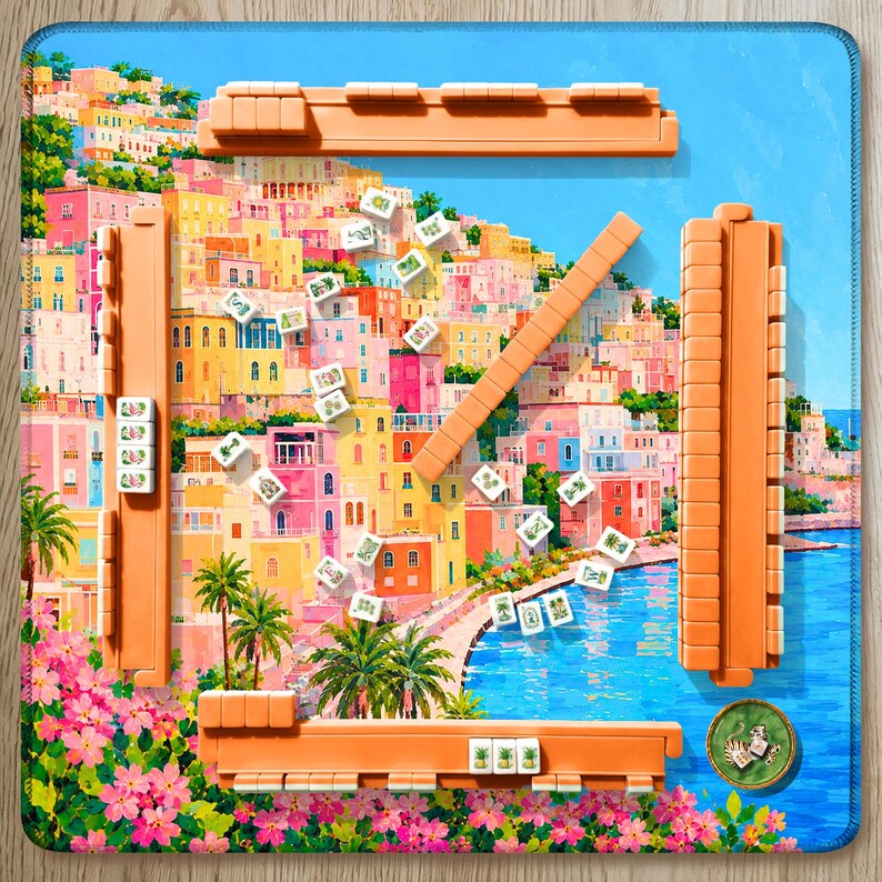 Amalfi Coast Mahjong Mat Positano Italy Painting, Mediterranean Summer Coastal Design, Travel Gift