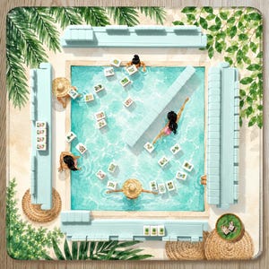 Tropical Mahjong Mat, Poolside Retreat Artwork, Vacation Inspired Mahjong Gift, Summer Mahjong Mat
