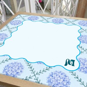 Coastal Hamptons Mahjong Mat, Blue Hydrangea Garden Mat, Birthday Gift for Mahjong Lovers or Hosts