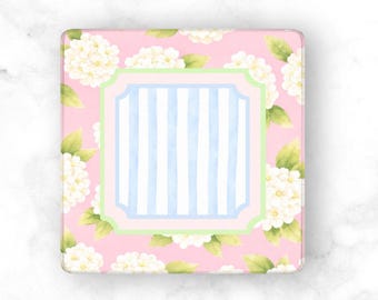 Pink Mahjong Mat Hydrangea Floral Design, Blue Stripe Pattern, American Mahjong Table Mat, Preppy Gift for Mom or Sister