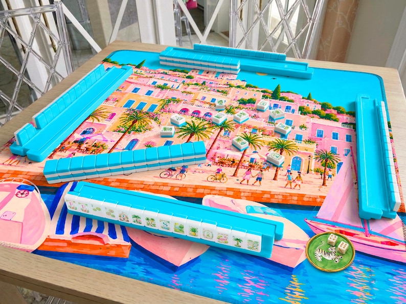 Saint Tropez Mahjong Mat French Riviera Coastal Design, Mediterranean Yacht Club Style, European Summer Gift