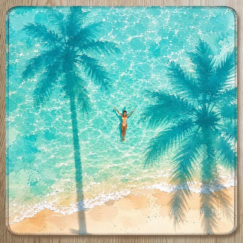 Teal Beach Mahjong Mat, Summer Coastal Escape Artwork, Travel Inspired Mahjong Gift, Hostess Gift