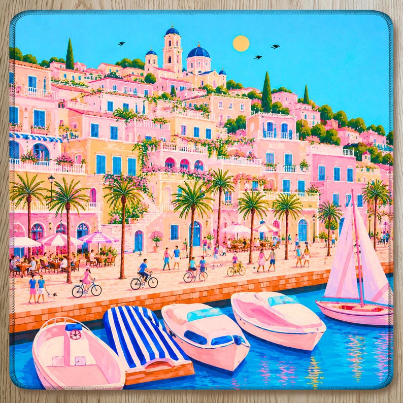 Saint Tropez Mahjong Mat French Riviera Coastal Design, Mediterranean Yacht Club Style, European Summer Gift
