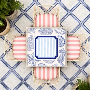 Mahjong Mat Blue Stripe Pattern, Coastal Seashell Design Nautical Style, Beach House Preppy Look, Gift for Dad or Husband
