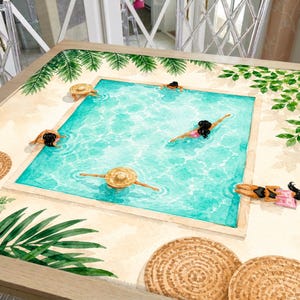 Tropical Mahjong Mat, Poolside Retreat Artwork, Vacation Inspired Mahjong Gift, Summer Mahjong Mat