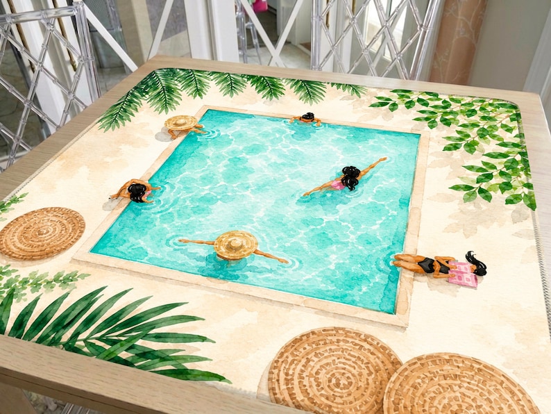 Tropical Mahjong Mat, Poolside Retreat Artwork, Vacation Inspired Mahjong Gift, Summer Mahjong Mat